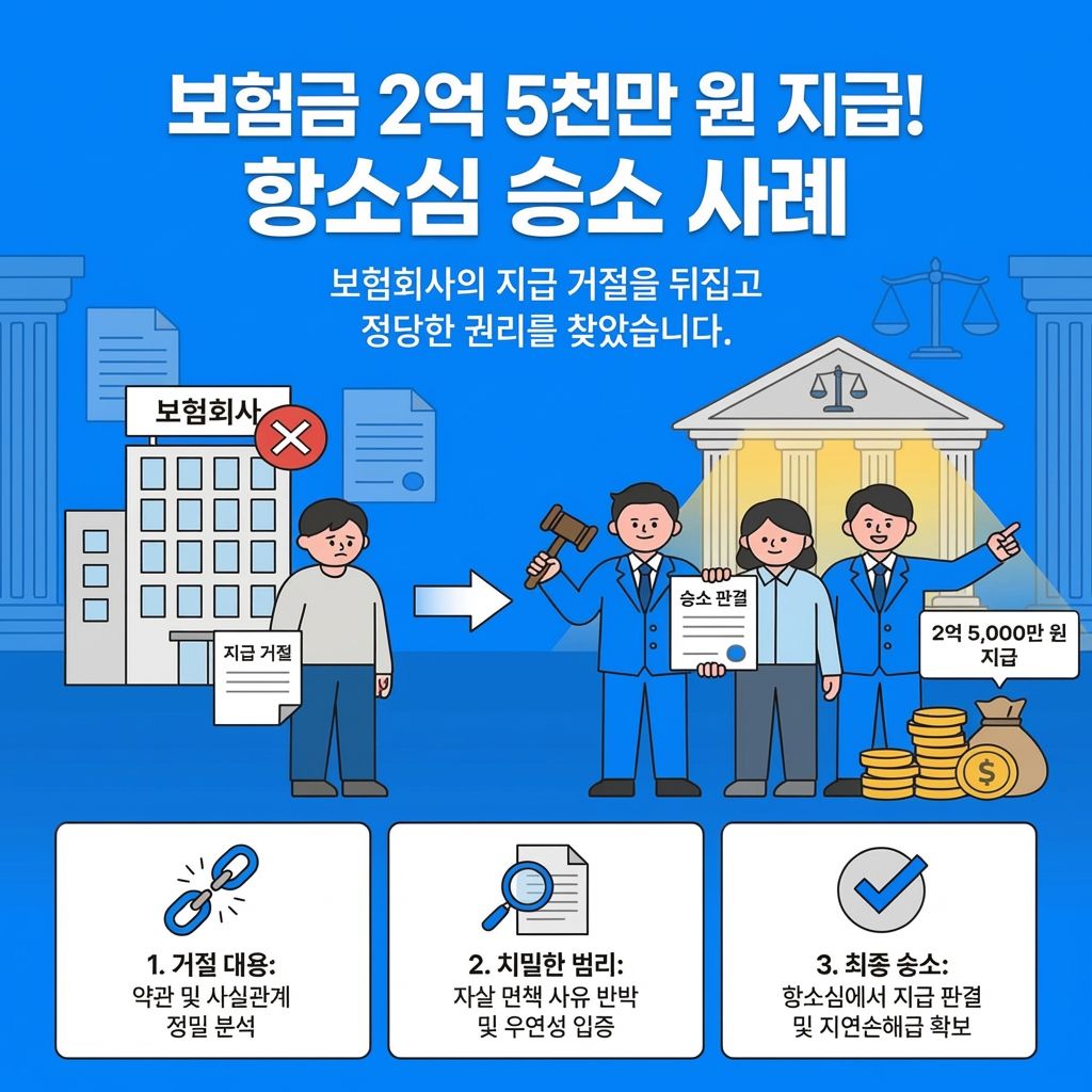 자살보험금 지급거절 사건에서 사망보험금 2억 5천만 원 지급 판결을 받은 승소사례 안내